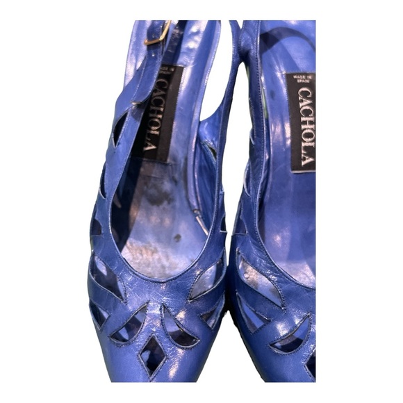 Cachola Women’s Blue Peep toe Sling back Sandal Heel Size 8 1/2 AA. - Picture 6 of 6